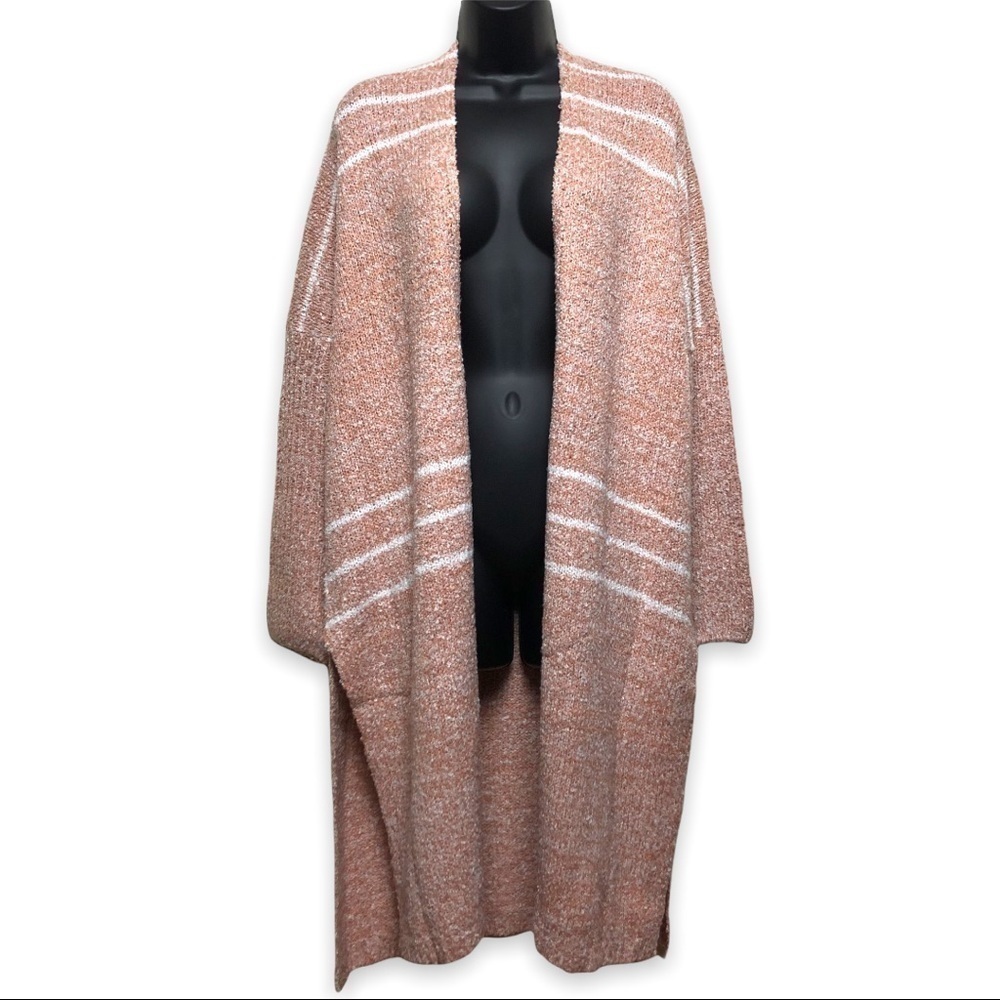 Long Open Front Cardigan Sweater Blush White Size S